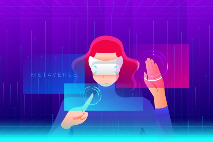 a woman wearing vr goggles logging in to the metaverse