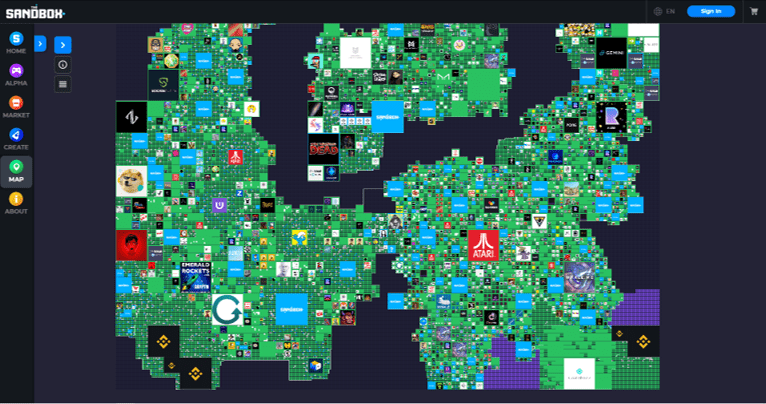 a screenshot of Sandbox virtual land map
